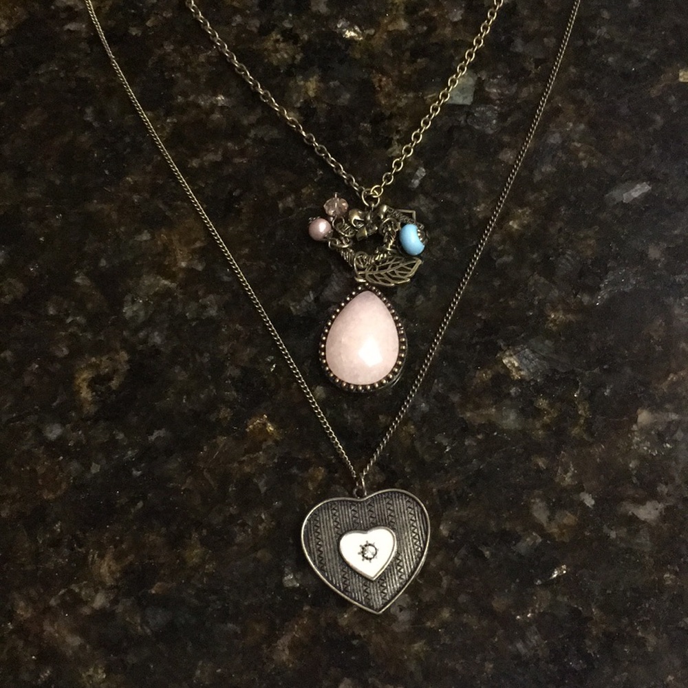 Double bronze chain with heart & charms